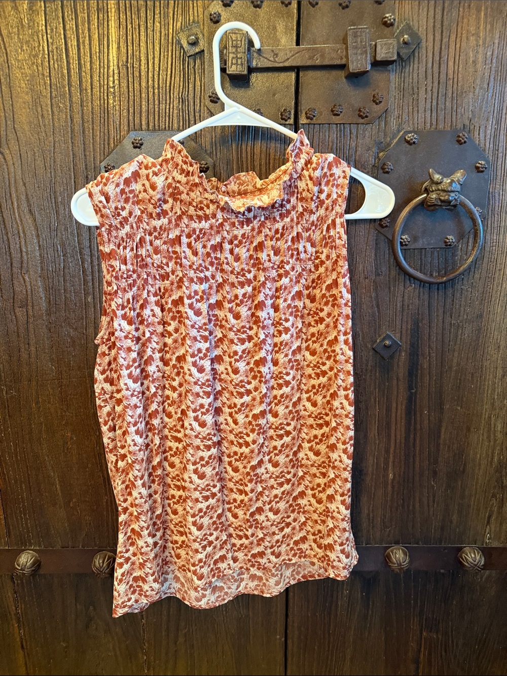 Treasure & Bond Rust Floral Ruffle Neck Sleeveless Top